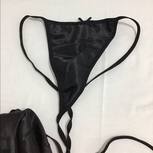 Black Widow Black 2-Piece Lingerie Teddie Thong Set New With Tag Size Medium - Picture 5 of 6